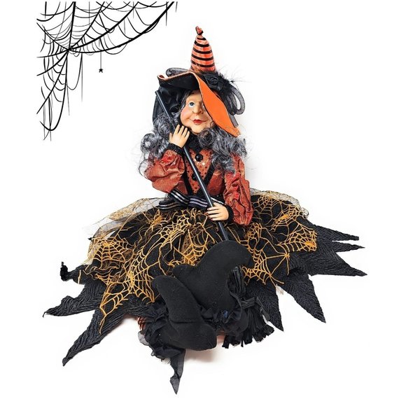 Other - 24" Halloween Witch with Spiderweb Skirt and Black Broom, Party Decor Wreath
